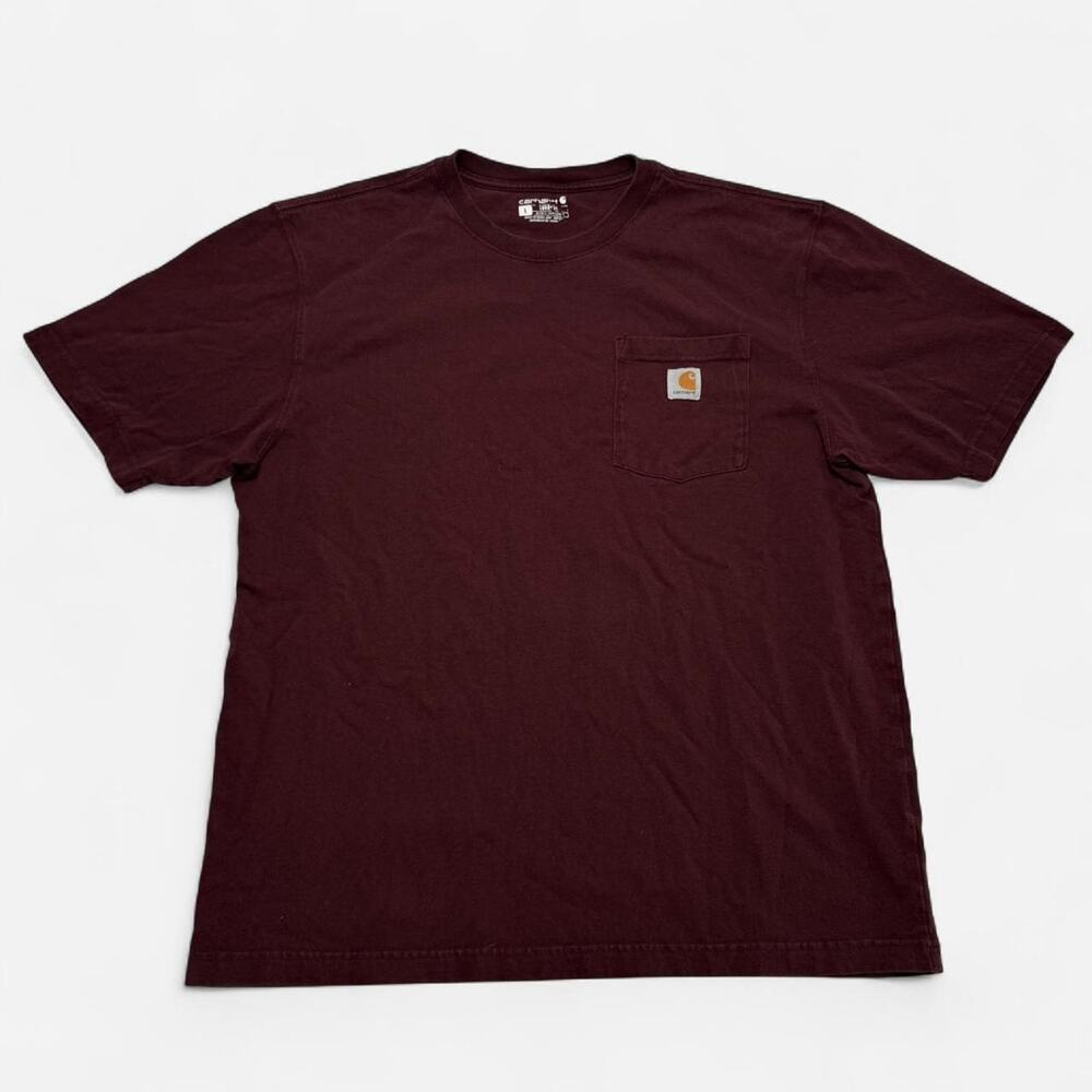 Carhartt Mens Maroon Pocket T Shirt Workwear Heavy Cotton Casual Size Large